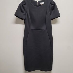Calvin Klein Womens Black Puff Sleeve Sheath Dress Size 10 Exposed Gold Zipper